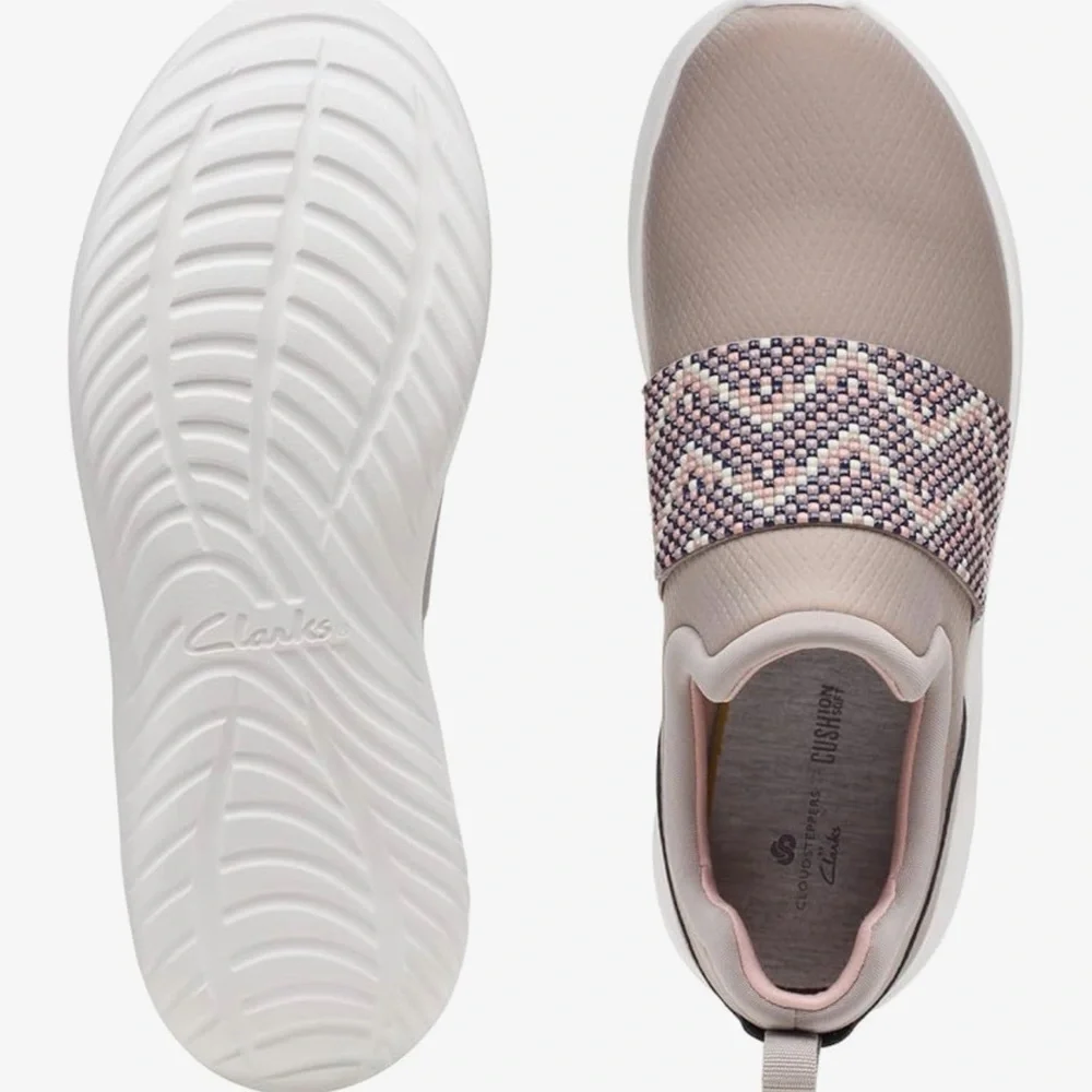 Clarks Slip-On Athletic Sneaker in Blush Pink with Multicolor Beaded Strap - Picture 9 of 12